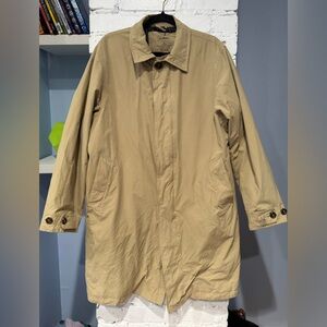 L.L. Bean Button Up Long‎ Trench Coat Jacket Tan Khaki Pockets Mens